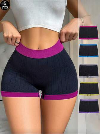 5pcs/Set Seamless Comfortable Butt Lifting Booty Shorts, Suitable For Running, Yoga, Casual Wear, Moisture Wicking, Anti-Chafing, Bike Shorts For Women
