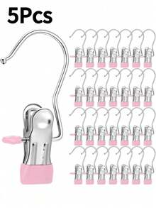 20/10/5 件装多功能不锈钢衣夹，带挂钩，轻松整理衣物；理想的靴架，优化衣橱空间；便携式悬挂式衣夹，方便衣橱管理；多功能单夹衣架，完美适用于裤子、帽子、裙子、袜子、鞋子和西裤；无缝挂钩织物收纳架，方便换季整理衣橱