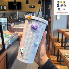 1 Stück 600ml ästhetischer Bling Strass Becher - 304 Edelstahl vakuumisolierter Becher mit auslaufsicherem Deckel, süßer funkelnder Wasserflasche für Reisen, Gym, Büro, perfektes Geschenk für Mädchen & Frauen - Verschiedenfarbig - Übersicht 13