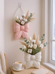 1/2 chiếc bình treo trang trí màu hồng/trắng có nơ, bình hoa trang trí, bình cắm hoa, vật trang trí tường, dùng cho phòng khách/phòng ngủ. - Nhiều màu - Xem 4