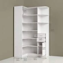 Corner Bookshelf, 76" Tall Corner Bookshelves, 6 Tiers L-Shaped Bookcase With 10 Open Shelves And 2 Storage Drawers For Living Room Or Home Office - White - View 2
