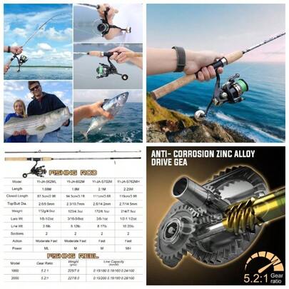 Reel And Fishing Rod Combo Fiberglass Fishing Pole With Durable P - Cork Handle Lightweight Graphite Frame Black Red Design