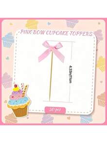 10/20pcs Pink Bowknot Cupcake Toppers, Pink Ribbon Cupcake Decorations, Bow Cake Decorations, Bow Cupcake Decorations, Pink Bow Birthday Decorations, Suitable For Weddings, Bridal Showers, Valentine's Day Decor - Multicolor - View 8
