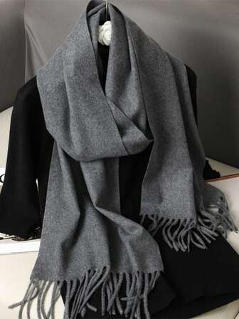 1 st. trendig och elegant enfärgad ullvarm pashminahalsduk, unisex casual fransad köldtålig sjal, lämplig för vardagsbruk, höst/vinter