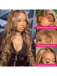34 Inch Highlight Wig Human Hair Body Wave Human Hair Wigs Brazilian Blonde Ombre Lace Front Wigs 13x4 Transparent Lace Frontal Human Hair Wigs 200% Density Highlight 4 27 Colored - SP4/27 - 查看 2