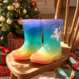 女童时尚彩色防水雨靴，防滑耐磨，可爱耐用柔软舒适，适合小冒险家户外玩耍。