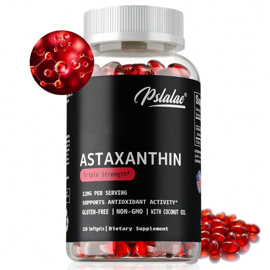 PSLALAE Astaxanthin 12mg - Antioxidant, Promotes Eye, Skin, Heart & Cardiovascular Health, Improves Concentration And Memory, Enhance Immunity - 120pcs - 120 Capsules - 查看 1
