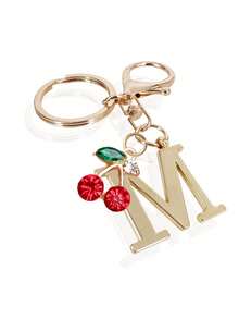 1pc High-End Elegant Gold Letter Keychain, Letter A-Z Three-Dimensional Pendant,Pair With Rhinestone Cherry Pendant, Fashionable Alloy Keychain Ring, Backpack Charm Car Keychain, Perfect Accessory For Women's Daily Use, Couple Gift, Classic And Simple Keychain, Decoration, Bag Accessories, Suitable For Giving To Friends, Family, Lovers, Girlfriends, Important Gifts, Holiday Souvenirs,Birthday Gifts, Christmas Gifts