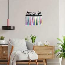 1个足球奖牌挂钩展示架，奖牌架，黑色实心钢制金属，壁挂式，可展示50枚以上奖牌，安装简便，挂钩式展示架 - 黑色 - 查看 5