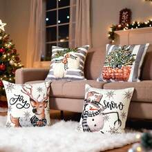 4-Pack Christmas Throw Pillow Covers 18x18 Inches Printing Comfortable Holiday Decor Machine Washable For Couch Sofa Living Room Home Decoration - Textured Weave/Winter Forest - View 1