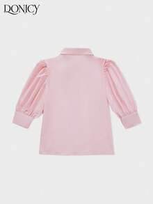 DONICY Damen Einfarbige Bluse mit Kragen und Puffärmeln, Lässiger Retro-Stil Loose Fit Hemd für Frühling, Sommer, Herbst, geeignet für den täglichen Gebrauch, Dates, Geschäft und Lässig