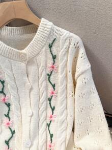 JIANHU Áo khoác cardigan thêu hoa cổ điển dành cho nữ | Áo len dệt kim màu kem | Áo len ấm áp mùa thu đông | Áo len mềm mại kiểu Hàn Quốc | Ấm áp và đa năng cho Giáng sinh, tiệc năm mới và trang phục hàng ngày màu trắng - trắng - Xem 5