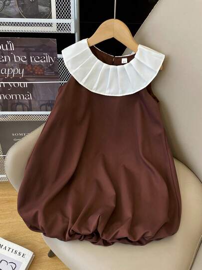 Girls Casual Sweet Versatile Pleated Peter Pan Collar Puff Princess Dress, Baby Chic Floral Lantern Dress, Summer