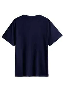 Cotton Short-Sleeved Summer New Printed Tops Fashion Loose T-Shirts - Navy Blue - View 3