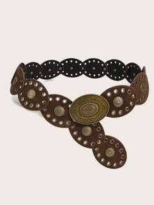 1 szt. Pasek damski w stylu western cowgirl w stylu boho, pasek boho, pas w stylu western, gotycki aksamitny pas w talii z patchworkiem, modny dodatek damski, jesienno-zimowy pasek w kolorze kawy z brązową, retro, kwiatową klamrą, owalny, dodatek do sukienki, odpowiedni na imprezę, plażę, festiwal muzyczny