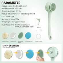 可充电电动身体及背部清洁刷 – 防水旋转沐浴刷，配有双长手柄和 5 个可替换刷头，用于深层清洁、去角质和按摩，礼品、赠品、庆祝活动 - 彩色 - 查看 9