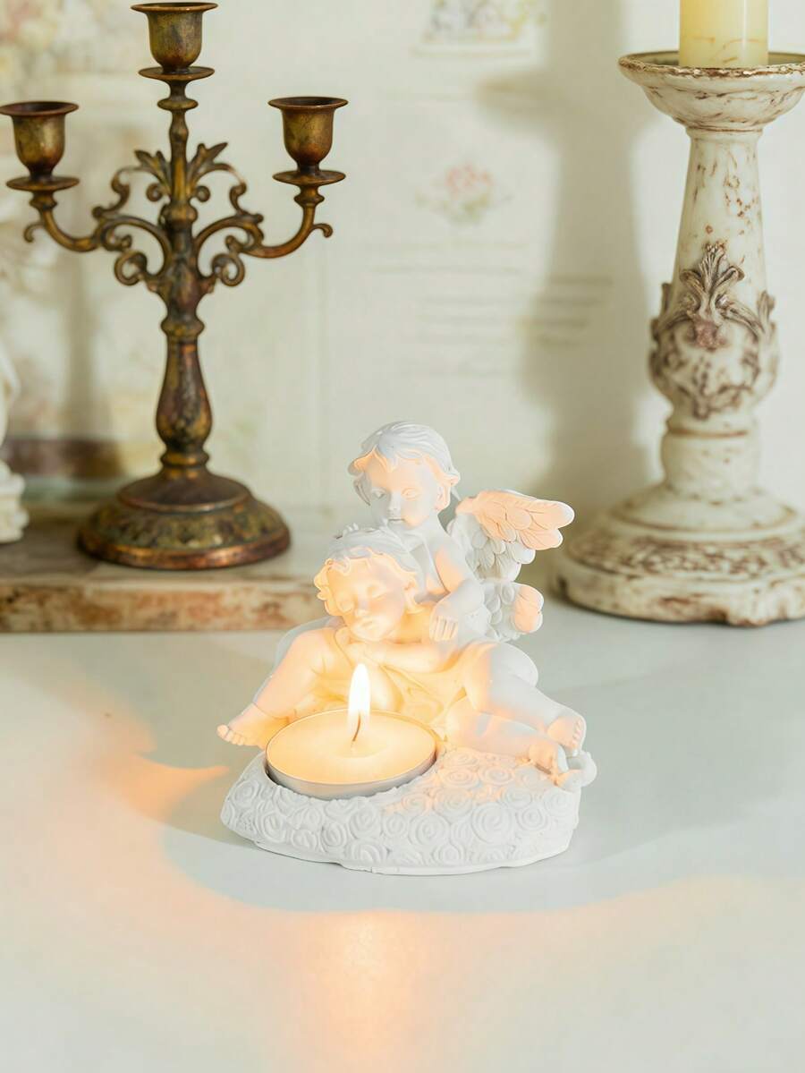 1pc Vintage Angel Candlestick Holder, Nordic Style Home Decor Tabletop Storage Ornament, Resin Crafts - Multicolor - View 1
