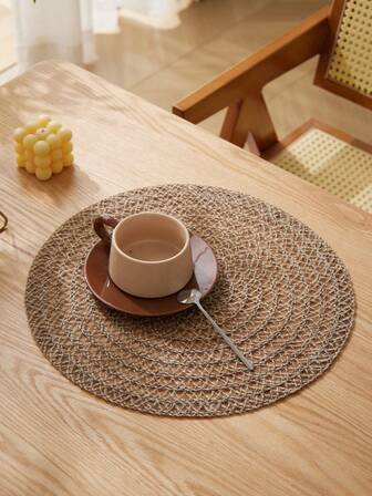 1-12件套米色编织餐垫，15英寸圆形餐盘垫，餐桌装饰垫，家居派对餐桌装饰