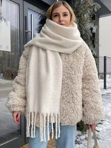 1 Women Winter Plush Long Scarf With Tassels - Soft And Warm Thickened, A Warm And Windproof Scarf, A Multi-Functional Scarf For Daily Outings, Suitable As A Christmas Gift,Christmas And Valentine Day Gifts For Dress - Multicolor - View 1