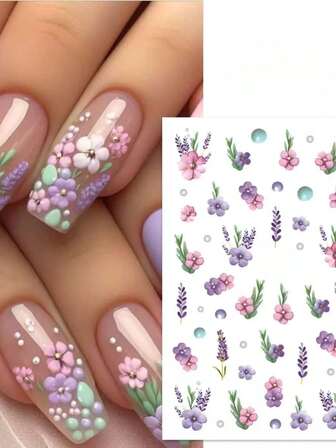 1 st färgglada blommiga nageldekaler, handmålade blommiga nageldekaler, hög vidhäftning och långvarig, gör-det-själv-nageldekoration, accessoarer i exklusiv stil