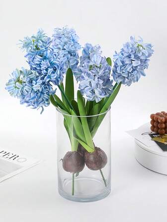  גבעולי יקינתון מלאכותיים במגע אמיתי, פרחים מלאכותיים דמויי חיים לעיצוב הבית, סידורי חתונה, קישוטי שולחן ואביזרי תמונה, יום האהבה