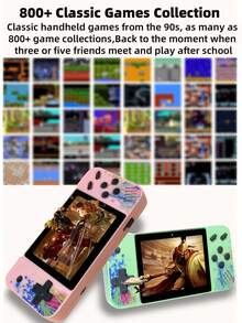 1pc Handheld Game Console Including 800 Games Large Screen Retro Nostalgic Old-Fashioned Game Consoles Support To TV Russian Classic Block Machine 8090s Memories Mini Micro Game Console Support 2 Players Battle With HD 3.5-Inch Screen Birthday Gift - Blue - View 10