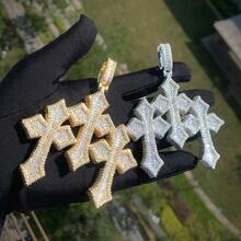 Cross Pendant, Fashionable Copper-Set Cubic Zirconia Men's Necklace, Hip-Hop Jewelry, Stackable Jewelry. - 大的三合一 - 查看 9