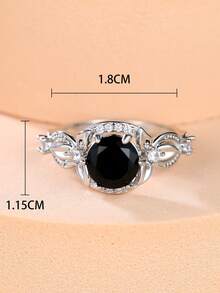 1 pièce Bague pour femme en zircone noire avec motif feuille et vigne, accessoire de mode pour soirée, cadeau d'anniversaire - Noir - Voir 6