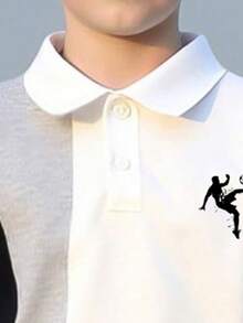 Tween Boy Cartoon Print Polo Shirt And Pants Set - White - View 3