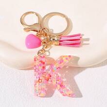 1pc Pink Heart Shaped Creative Keychain, 26pcs A-Z English Letter Children's Bag Accessories, Butterfly Letter Pendant Keychain, Valentine's Day Heart Keychain, Couples Keychain, Gift - Pink - View 7