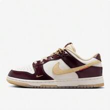 Nike Women's DUNK LOW Retro Casual Sneakers - White/Wine Red - View 7
