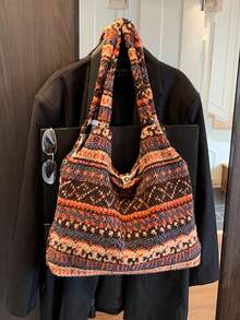 Túi Tote Lông Thú Giả Mùa Đông Cho Nữ, Túi Xách Thời Trang Nhiều Màu Sắc Dung Tích Lớn - Màu Cam cháy - Xem 2