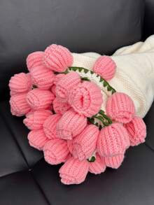 1条手工钩织玫瑰花毯，腈纶材质，优雅蓬松，铃兰图案，配牛奶玫瑰流苏，可作床毯/沙发毯，母亲节礼物 - A - 查看 11