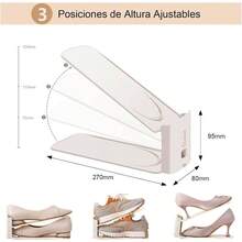 Organizador de Ranuras para Zapatos 10 Piezas, Zapatera Organizador Doble de Plstico, Apiladores de Zapatos Ajustables Ahorro de Espacio para Zapato, Tacn Alto, Tenis y Sandalias - blanco 10 piezas - Ver 7