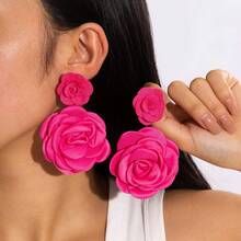 Multi-Colored Flower Earrings, Simulated Large Earrings, Faux Flower Earrings - 27843-6-yellow - View 10