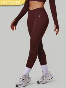 GOSOUER Women V-Cross Waist Tight Sport Pants Lift Buttocks Fitness Yoga Leggings - Burgundy - View 9