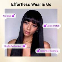 Straight Wigs Human Hair With Bangs 180% Density Brazilian Virgin Human Hair Wigs For Women Glueless Wigs Human Hair Machine Made None Lace Front Wigs Natural Color (8-36inch), 3S Put On & Go Affordable Human Hair Wig, Quick Install - Yaki thẳng - Xem 5