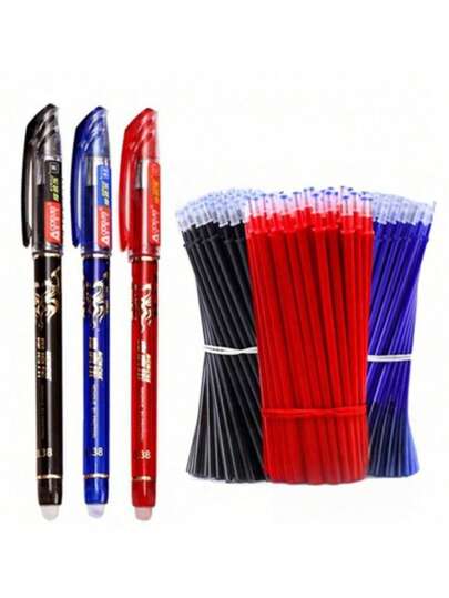 Set de 33 piezas de bolígrafos de gel borrables, 3 opciones de color, tinta negra/azul/roja de 0.5mm, útiles de escritura y papelería para estudiar
