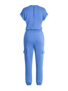 Bộ áo liền quần cổ tròn Vaiaye dành cho nữ - Áo tay ngắn ôm dáng và quần dài, phù hợp cho tập thể dục, mặc thường ngày, thể thao ngoài trời đa năng gợi cảm, áo liền quần dệt kim dài tay mùa xuân, quà tặng ngày Valentine mùa hè - Màu xanh lam - Xem 4