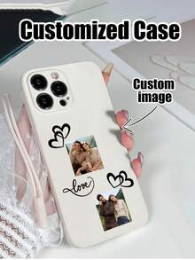 1pc Customizable TPU Shockproof Phone Case With 1pc White Silicone Lanyard, Personalized Text Phone Case, Anniversary Gift, Valentine's Day Gift, Birthday Gift, Compatible With Samsung/OPPO/Galaxy/Apple - Multicolor - View 3
