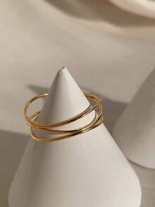 Nooxian 1枚女士不对称不锈钢编织戒指，日常配饰礼品 - 金黃色 - 查看 8