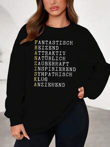 Women Name Franziska Sweatshirt Casual Long Sleeve Round Neck Pullover With Text Print Word Design FranziskaNameAdelGrunIngridMari AnnaBeateBrigitteChristaDorisGreteHelgaKatheRuthSilviaT - 黑色 - 查看 1