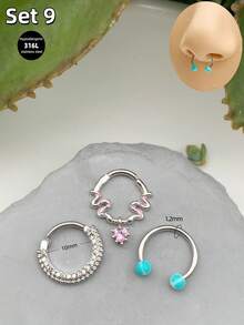 Morlyda 3件套 Y2K风格 16G 鼻环 粉色鼻中隔饰品 渐变马蹄形鼻中隔环 蝴蝶、心形、蝴蝶结、月亮、蛇形、仿珍珠鼻中隔环 唇环 仿珍珠鼻中隔卡扣环和马蹄形杠铃铰链式鼻中隔环 耳廓、耳屏、耳骨、耳廓内侧、耳软骨耳环 不锈钢鼻中隔环 耳环 耳垂式鼻环 男女通用 10mm 适合派对、约会、日常佩戴、夜间外出、社交聚会 - 粉色 - 查看 8