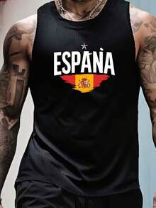Men's Spain ESPANA Flag Print Tank Top - Red Sleeveless Athletic Shirt, Breathable Polyester, Lightweight & Comfortable For Summer, Casual Sportswear, Sports Tank Top - màu đen - Xem 2