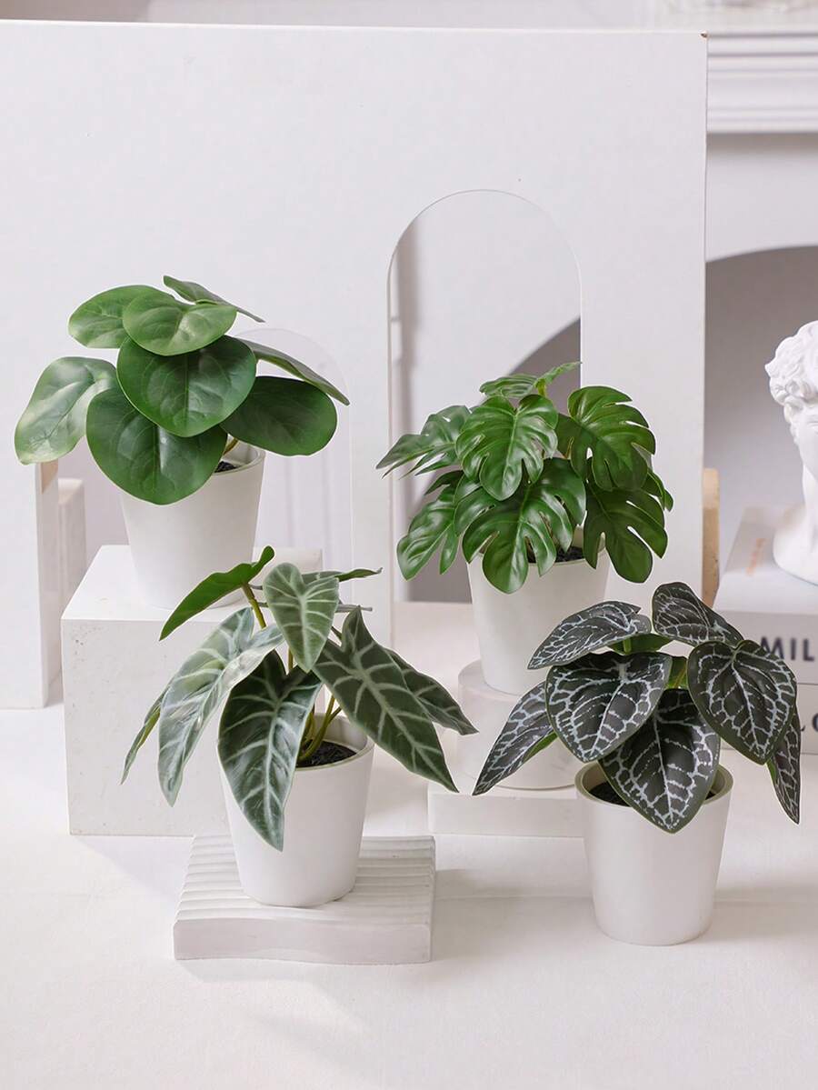 仿真盆栽，四种款式可选：铜草、芋叶、孔雀竹、龟背竹。PE材质。仿真花卉，逼真植物，仿真花艺摆设。适用于：宿舍/办公室装饰、婚礼季装饰、户外派对及庆典、生日派对装饰。完美适用于：家居入口、酒店、餐厅、客厅、卧室、婚宴、厨房、花园装饰。春夏装饰佳品。品质优良。 - 綠色 - 查看 1