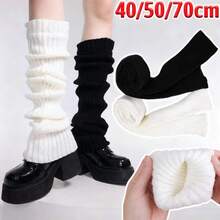 1/2 Pairs Women Black & White Vertical Striped Leg Warmers, Ladies Leg Sleeves, Student Leg Warmers, Thigh High Leg Warmers, Cute Decorative Leg Warmers Suitable For Spring, Autumn & Winter - White+Black - View 3