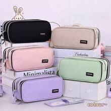 Estuche de lápices con cremallera de gran capacidad, adecuado para adolescentes, estudiantes, bolsa de maquillaje, caja de lápices de escritorio de tela - Multicolor - Ver 2