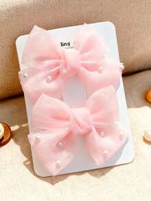 2pcs Girls' Yellow Bow Pearl Alligator Hair Clips - Yellow - View 8