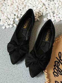 2025 Spring/Autumn Teens' Flat Shoes, Round Toe Bowknot Flat Heel Solid Color Loafers
