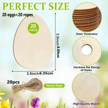 40pcs/Set,Diy Wooden Egg Pendant Hollowed-Out Craft Easter Hanging Piece, Happy Easter Family Gathering Decorative Painting Gift, Including 20 Patterns And 20 Ropes - Multicolor - View 6